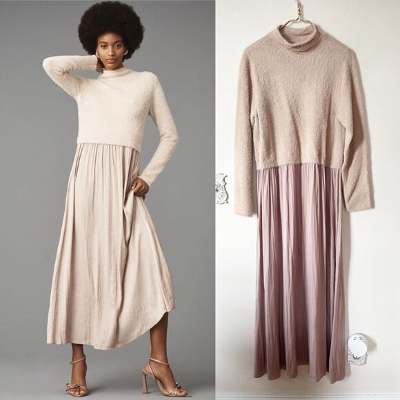 Anthropologie Dresses & Skirts - Anthropologie The Thea Eyelash Twofer Sweater Maxi Dress Blush Neutral XLP